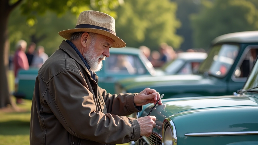 Retro automobilių entuziastai šou metu