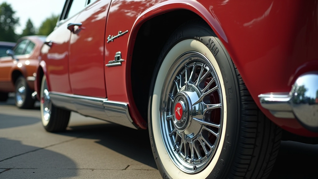 Retro automobilio padangos ir ratai, atidžiai išvalyti ir jėgos kreipiami